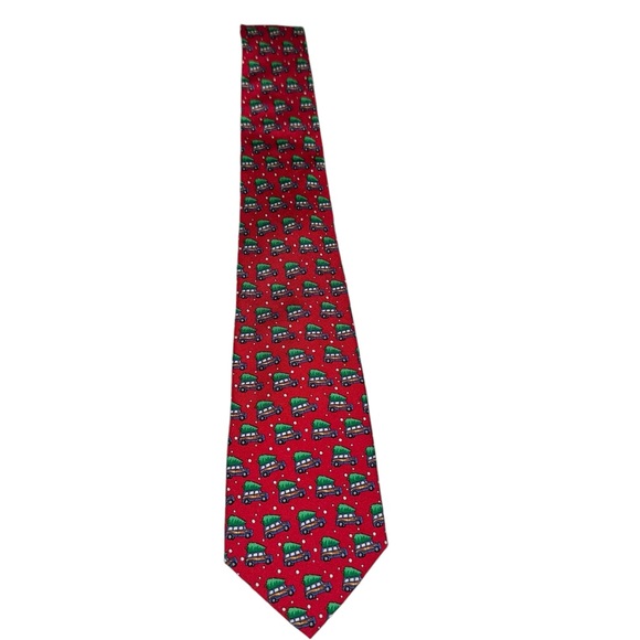 Vineyard Vines Martha's Christmas Woody & Xmas Tree Tie Silk Red men’s/boys 50” - Picture 4 of 5